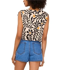 1. STATE Printed Boat Neck Sleeveless Bubble Hem Top