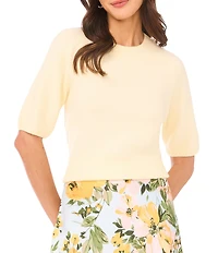 1. STATE Round Neck Short Sleeve Knit Sweater