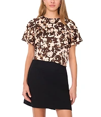 1. STATE Satin Floral Print Round Neck Short Sleeve Tee