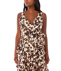 1. STATE Satin V-Neck Sleeveless Floral Print A-Line Maxi Dress