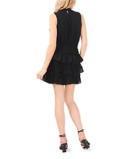 1. STATE Smocked Mock Neck Sleeveless Ruffle Tiered Mini Dress