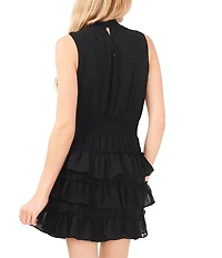 1. STATE Smocked Mock Neck Sleeveless Ruffle Tiered Mini Dress