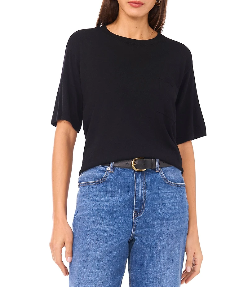 1. STATE Solid Crew Neck Pocket Short Sleeve Top