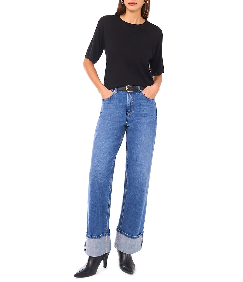 1. STATE Solid Crew Neck Pocket Short Sleeve Top