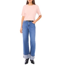 1. STATE Solid Crew Neck Pocket Short Sleeve Top