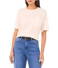 1. STATE Solid Crew Neck Pocket Short Sleeve Top