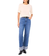 1. STATE Solid Crew Neck Pocket Short Sleeve Top