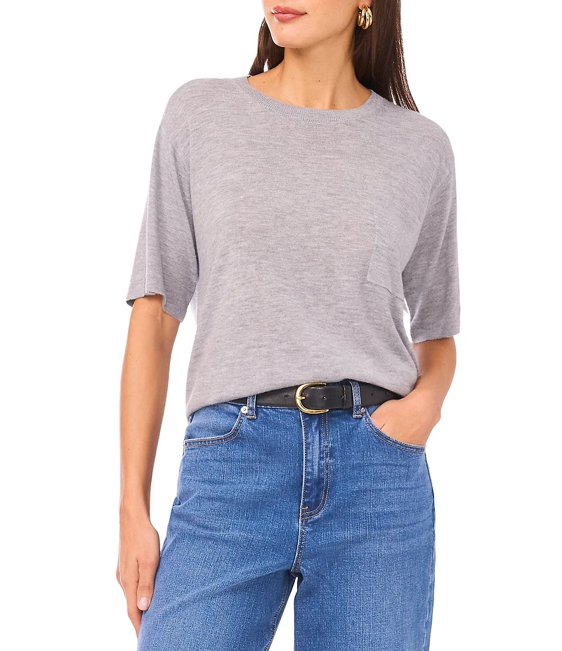 1. STATE Solid Crew Neck Pocket Short Sleeve Top