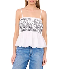 1. STATE Square Neck Sleeveless Smocked Peplum Top