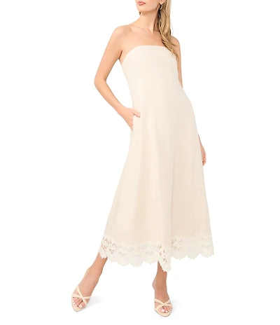 1. STATE Strapless Linen Maxi Dress with Trim at Hemline