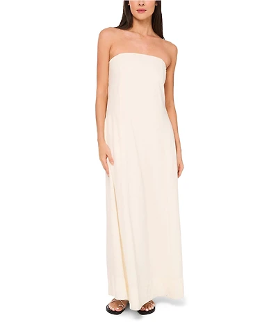 1. STATE Strapless Linen Blend Smocked Back Pocketed A-Line Maxi Dress