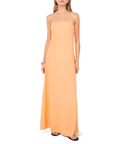 1. STATE Strapless Linen Blend Smocked Back Pocketed A-Line Maxi Dress