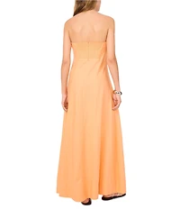 1. STATE Strapless Linen Blend Smocked Back Pocketed A-Line Maxi Dress