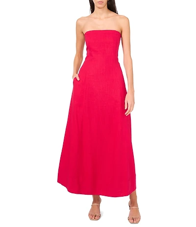 1. STATE Strapless Linen Blend Smocked Back Pocketed A-Line Maxi Dress
