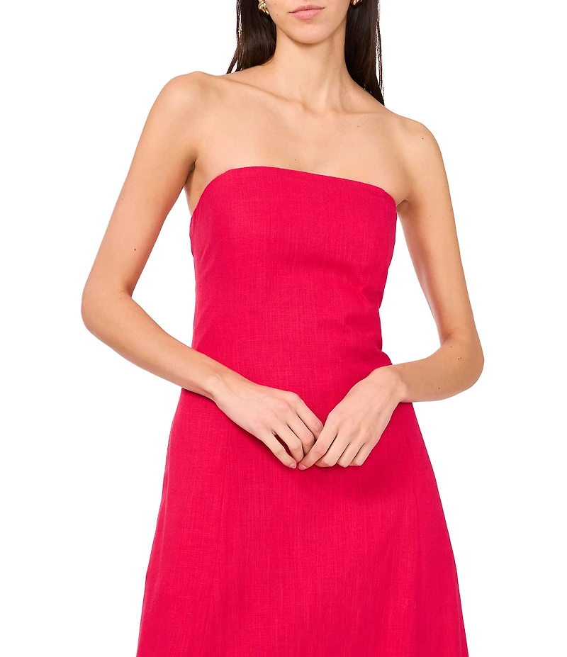 1. STATE Strapless Linen Blend Smocked Back Pocketed A-Line Maxi Dress