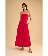 1. STATE Strapless Linen Blend Smocked Back Pocketed A-Line Maxi Dress