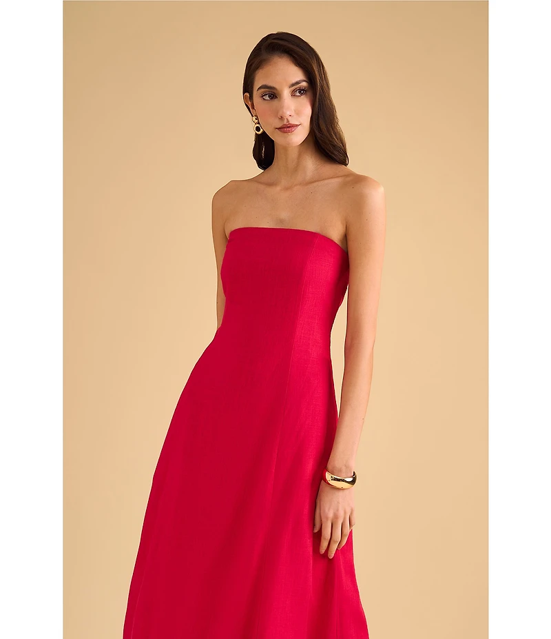 1. STATE Strapless Linen Blend Smocked Back Pocketed A-Line Maxi Dress