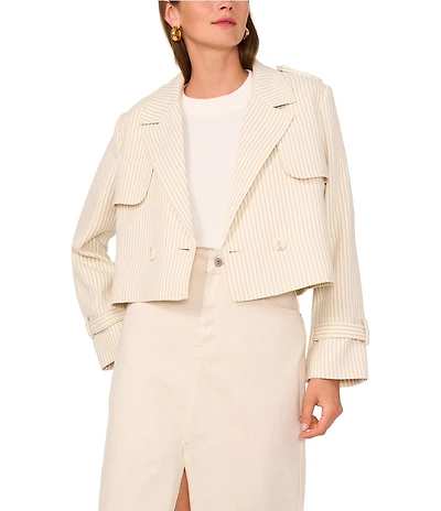 1. STATE Striped Double Breasted Long Sleeve Lapel Jacket