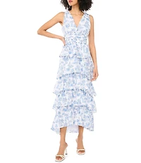 1. STATE Toile Print V-Neck Sleeveless Ruffle Midi A-Line Dress