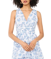 1. STATE Toile Print V-Neck Sleeveless Ruffle Midi A-Line Dress