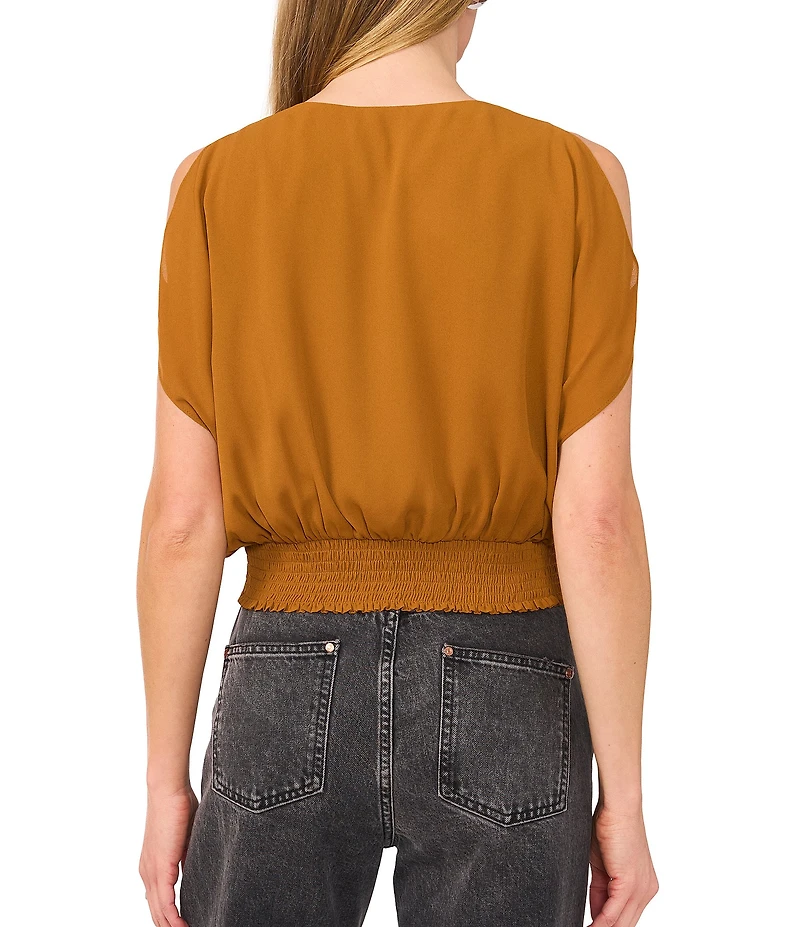1. STATE V-Neck Cold Shoulder Draped Blouse
