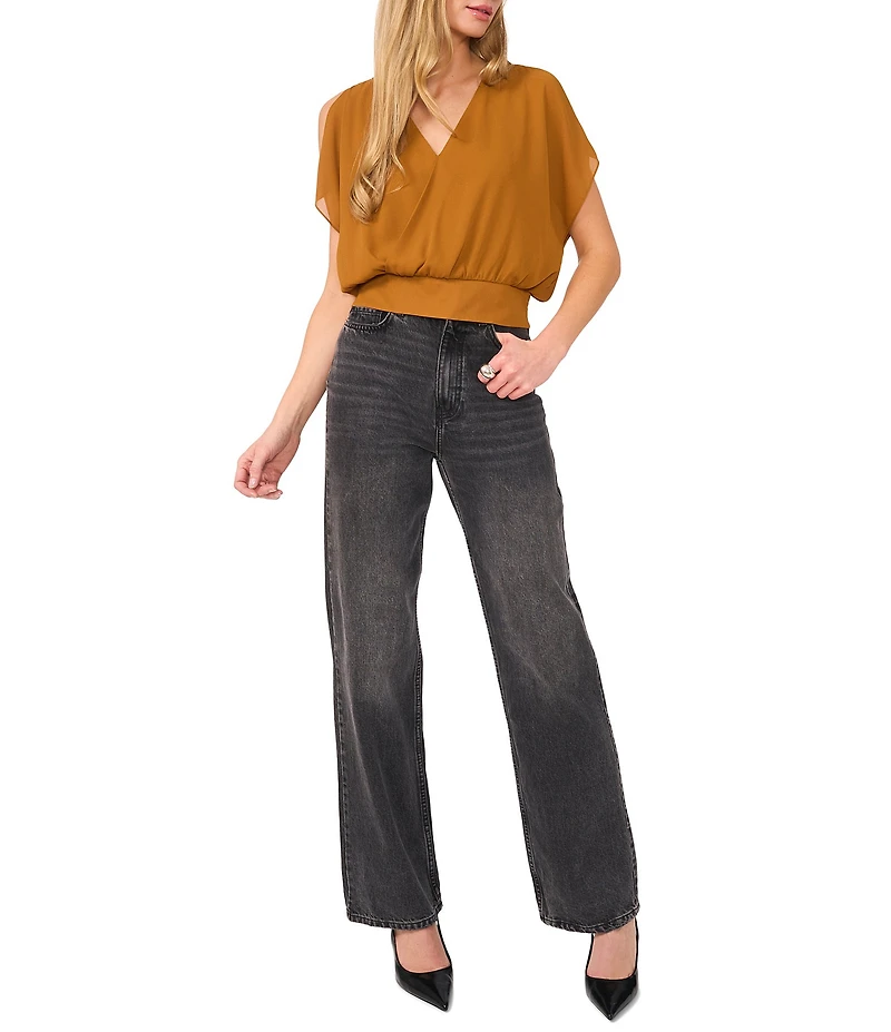 1. STATE V-Neck Cold Shoulder Draped Blouse