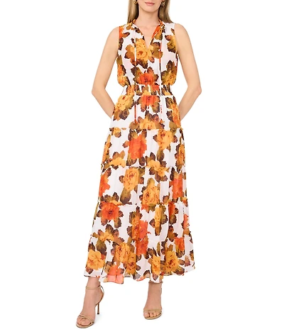 1. STATE Floral Print V-Neck Sleeveless Maxi Dress