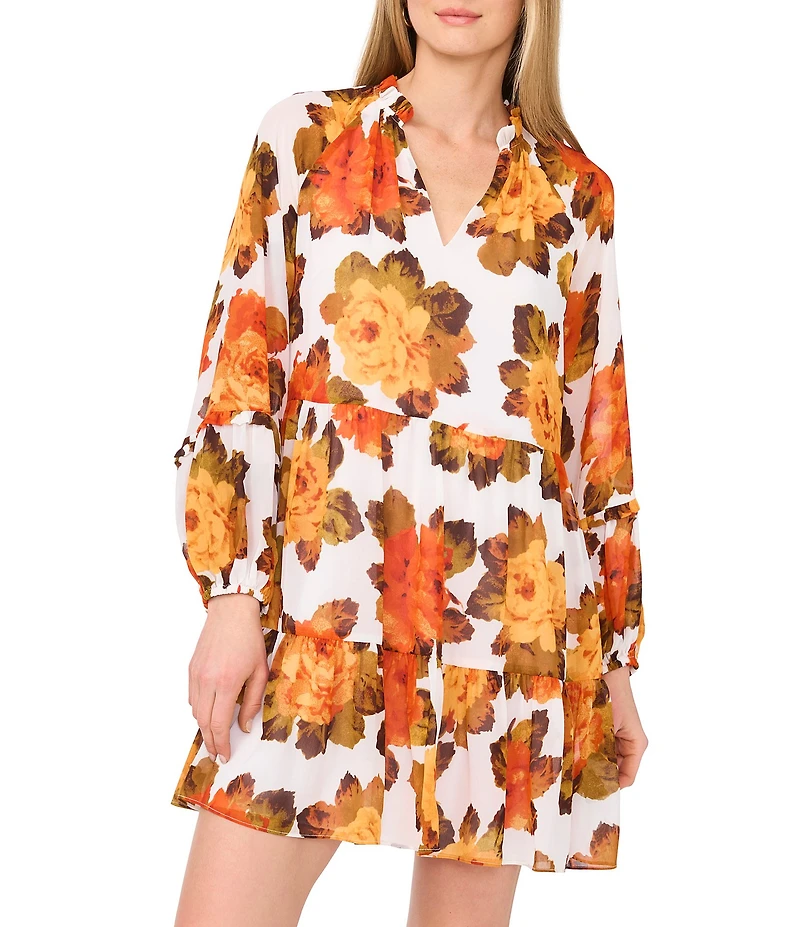 1. STATE V-Neck Long Sleeve Floral Mini Dress