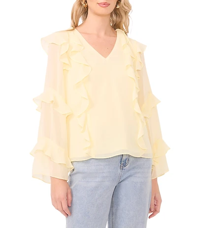 1. STATE V-Neck Long Sleeve Ruffle Top