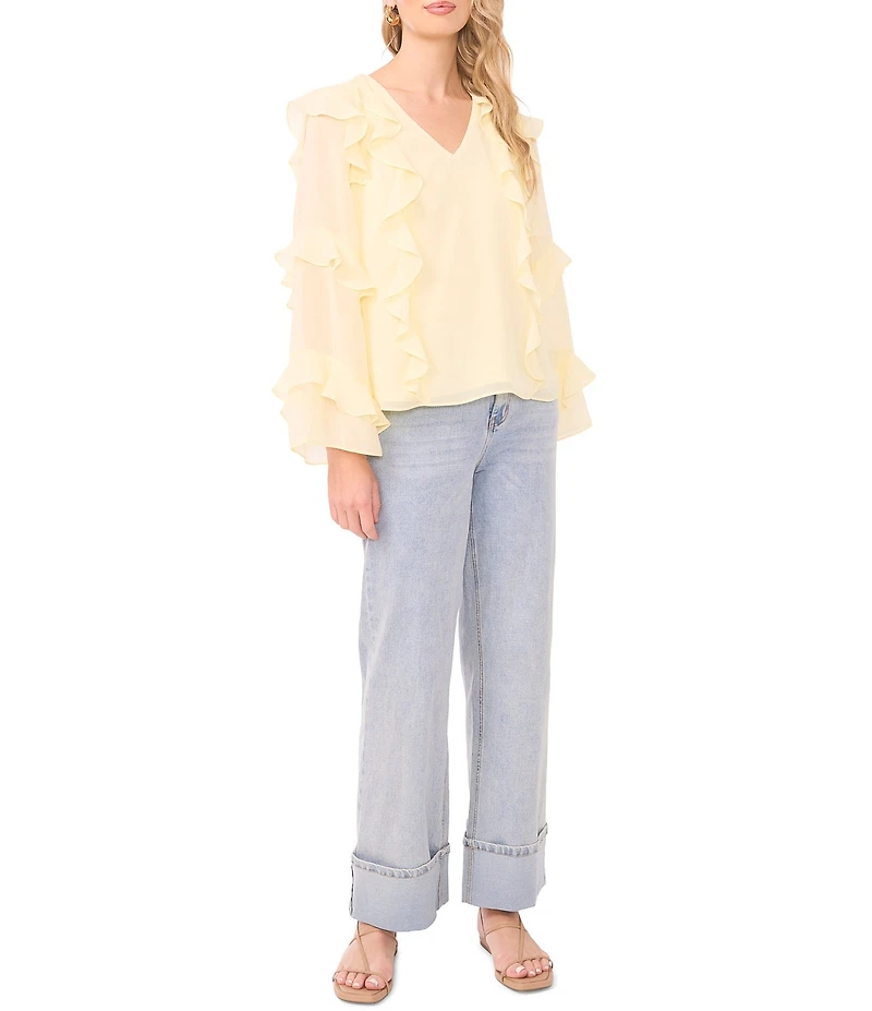1. STATE V-Neck Long Sleeve Ruffle Top