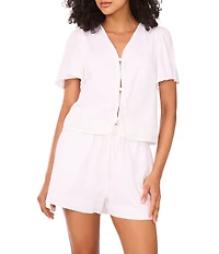 1. STATE V-Neck Short Sleeve Tie Front Blouse