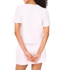 1. STATE V-Neck Short Sleeve Tie Front Blouse