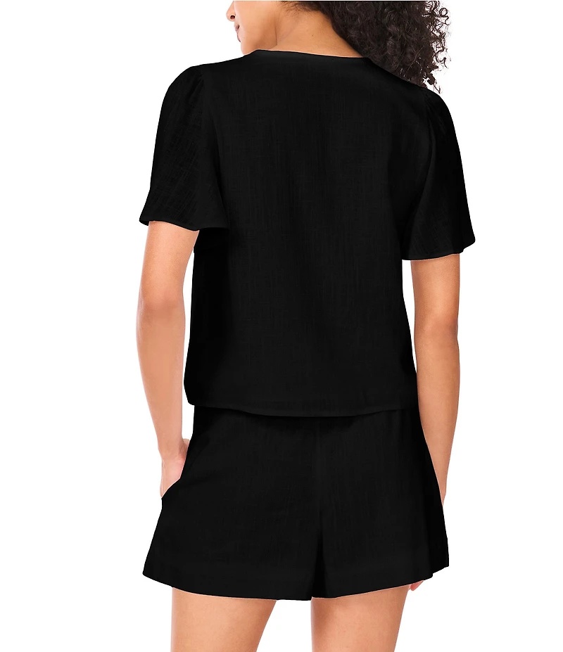 1. STATE V-Neck Short Sleeve Tie Front Blouse
