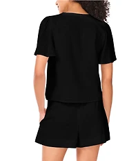 1. STATE V-Neck Short Sleeve Tie Front Blouse