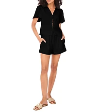 1. STATE V-Neck Short Sleeve Tie Front Blouse
