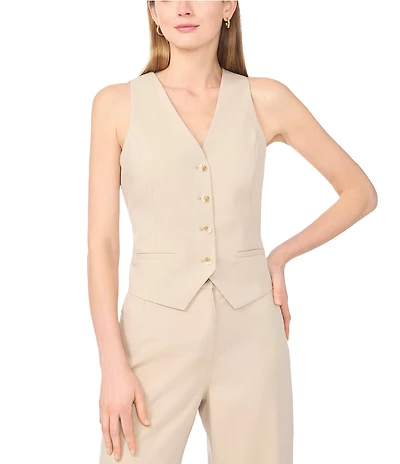 1. STATE V-Neck Sleeveless Button Up Coordinating Vest