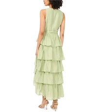 1. STATE V-Neck Sleeveless Cascading Ruffle Maxi A-Line Maxi Dress