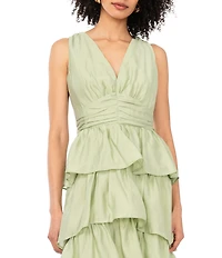 1. STATE V-Neck Sleeveless Cascading Ruffle Maxi A-Line Maxi Dress