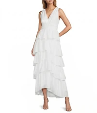 1. STATE V-Neck Sleeveless Cascading Ruffle Maxi A-Line Maxi Dress