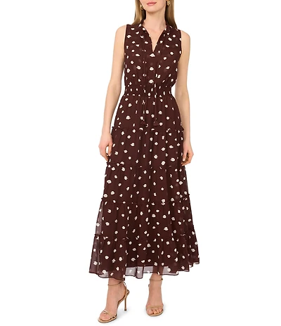 1. STATE V-Neck Sleeveless Dotted Maxi Dress