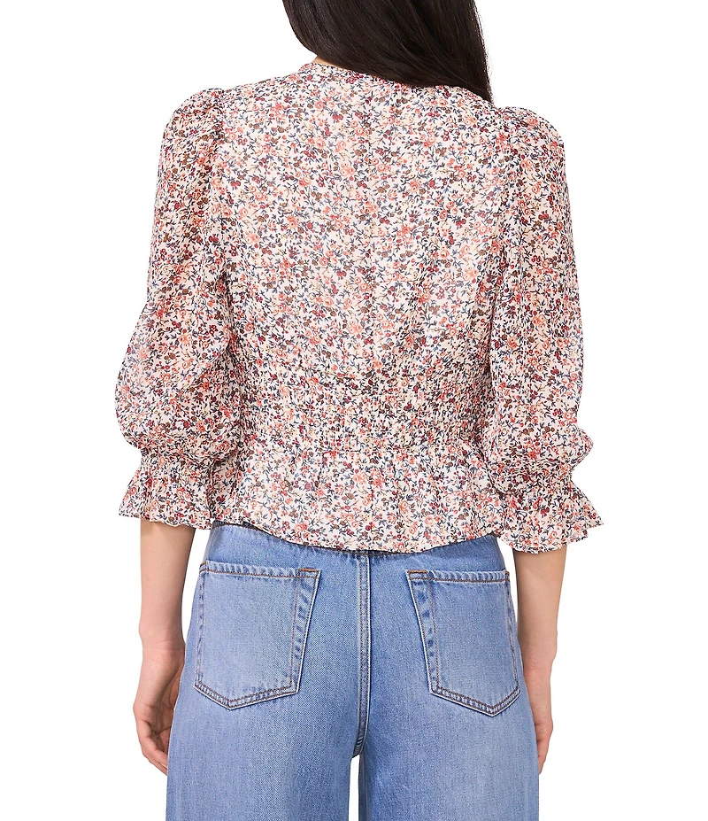 1. STATE V-Neck Smocked Waist 3/4 Sleeve Blouse