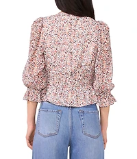 1. STATE V-Neck Smocked Waist 3/4 Sleeve Blouse