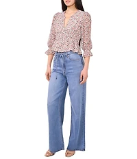 1. STATE V-Neck Smocked Waist 3/4 Sleeve Blouse