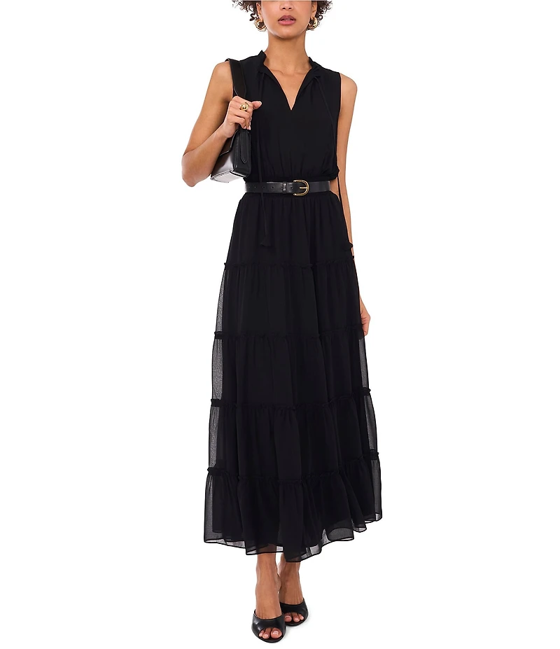 1. STATE V-Neckline Sleeveless Gauze Maxi Dress