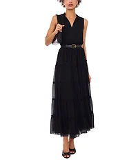 1. STATE V-Neckline Sleeveless Gauze Maxi Dress