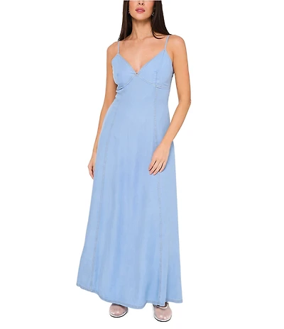 1. STATE V Neckline Sleeveless Tencel Maxi Dress