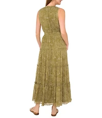 1. STATE Woven Abstract Dot Print V-Neck Sleeveless Tiered Empire Waist A-Line Maxi Dress