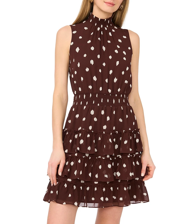 1. STATE Woven Dotted Halter Neck Sleeveless Mini A-Line Dress