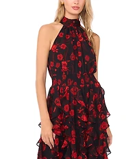 1. STATE Woven Floral Print Halter Neck Sleeveless Maxi Dress