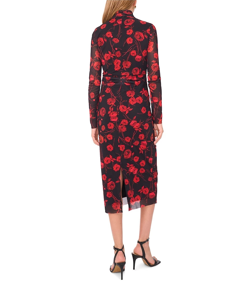 1. STATE Woven Floral Print Mock Neck Long Sleeve Midi Dress